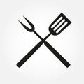 BBQ or grill tools icon. Crossed barbecue fork with spatula. Vector illustration Royalty Free Stock Photo